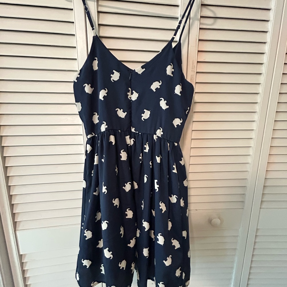 Navy Blue Dress with White Elephant Print